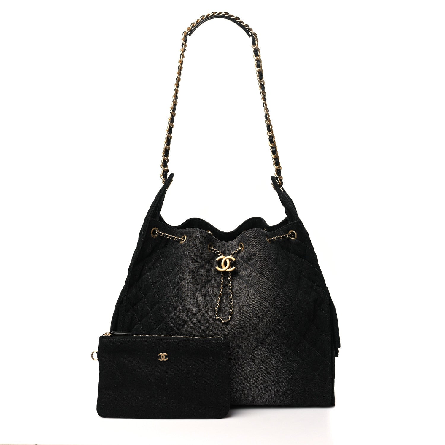 Chanel Washed Denim Quilted Medium 25 Handbag Black
