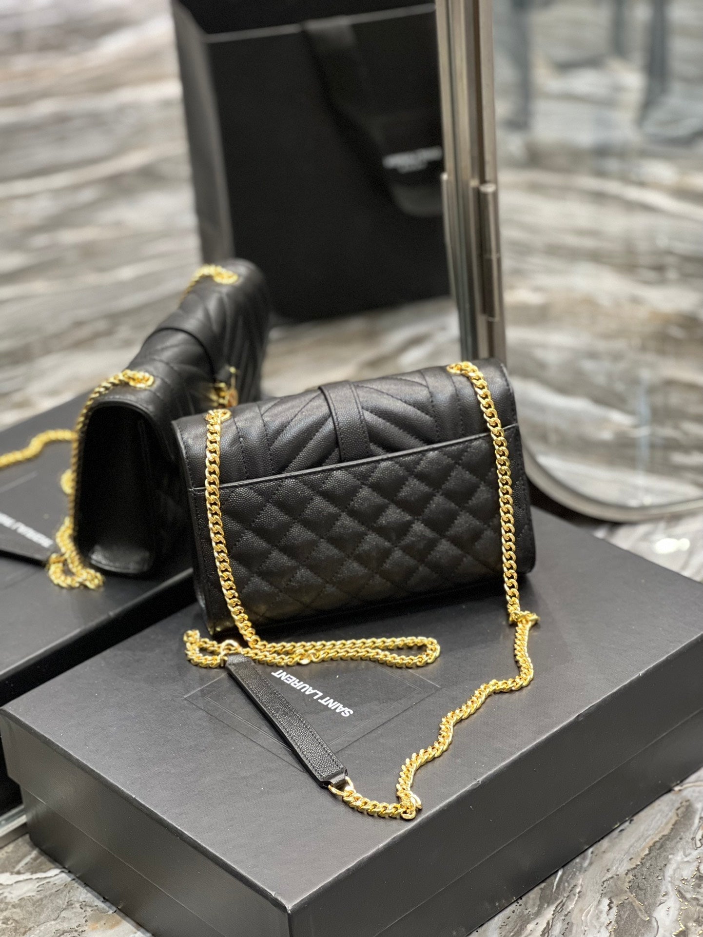 YSL Saint Laurent Mix 8in 21cm Matelasse Black Small Handbag