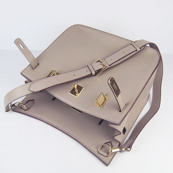 Hermes Luxury Shoulder Bag Grey Golden Leather