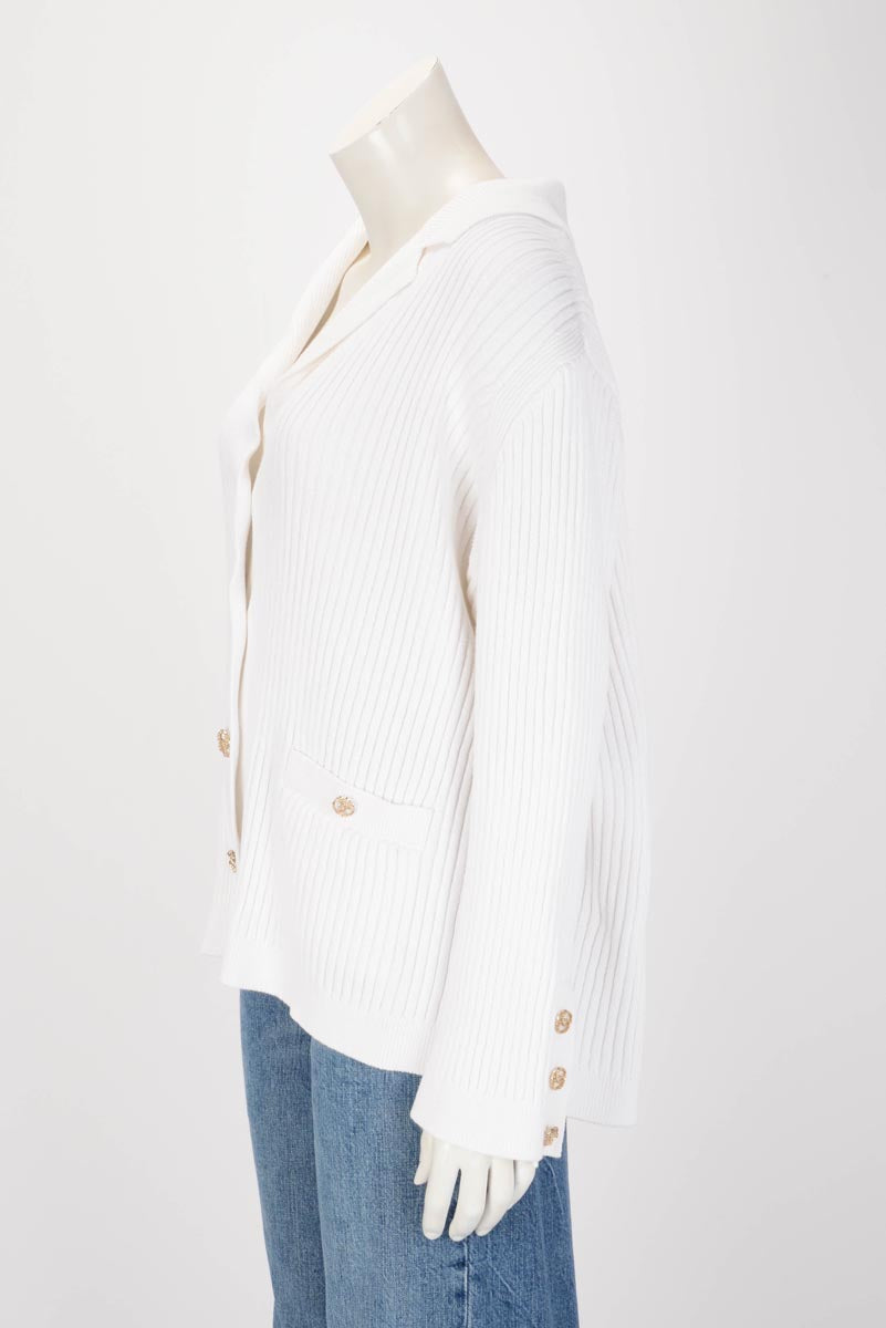 Chanel White Ribbed Cotton Cc Long Cardigan Fr 50 Bag