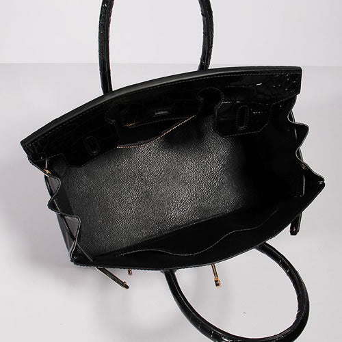Hermes Luxury Birkin Cm Crocodile Bag With Strap Leather Black Travel Bag