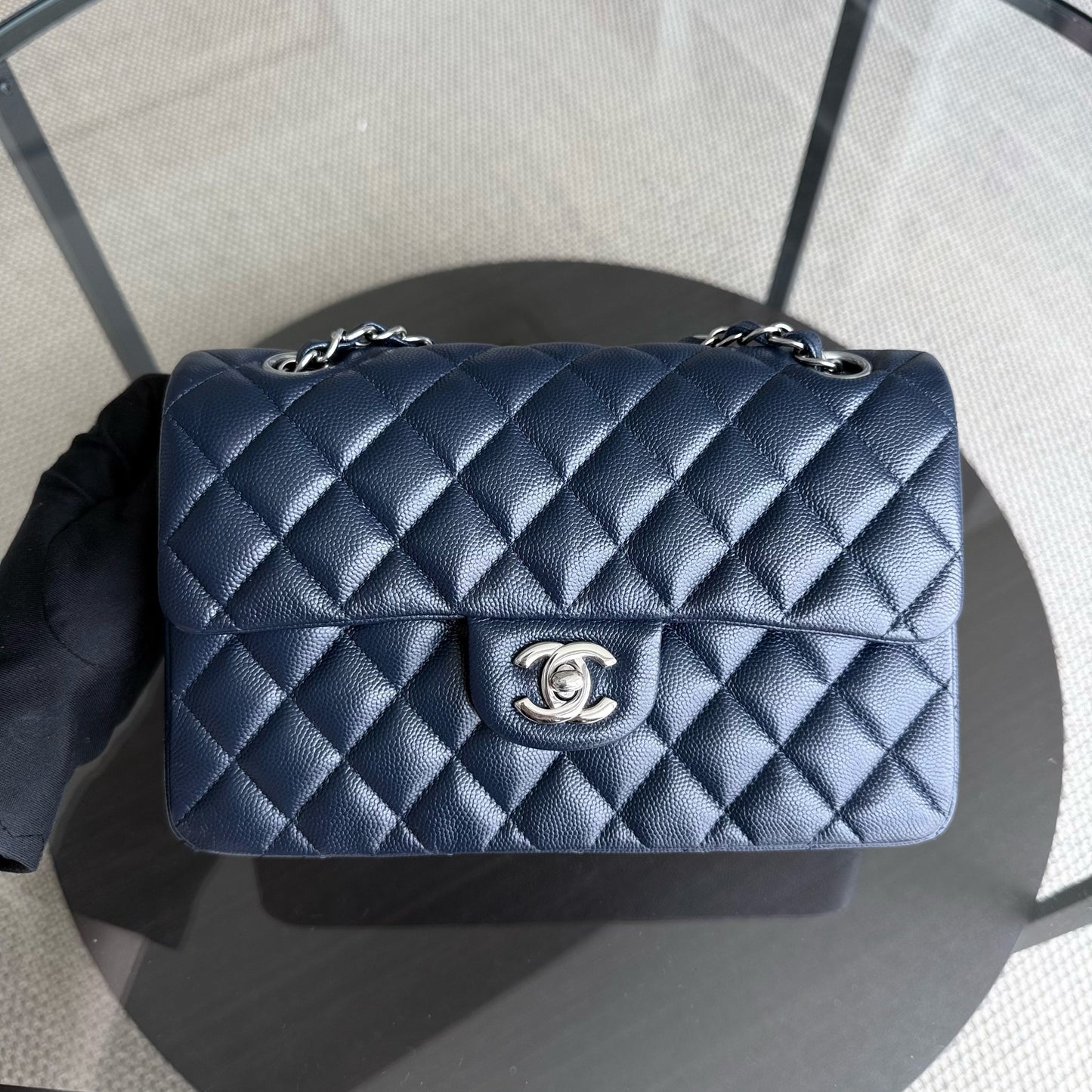 Chanel Classic Flap Small - Caviar 23CM Quilted Midnight Blue Silver Hardware Series 24