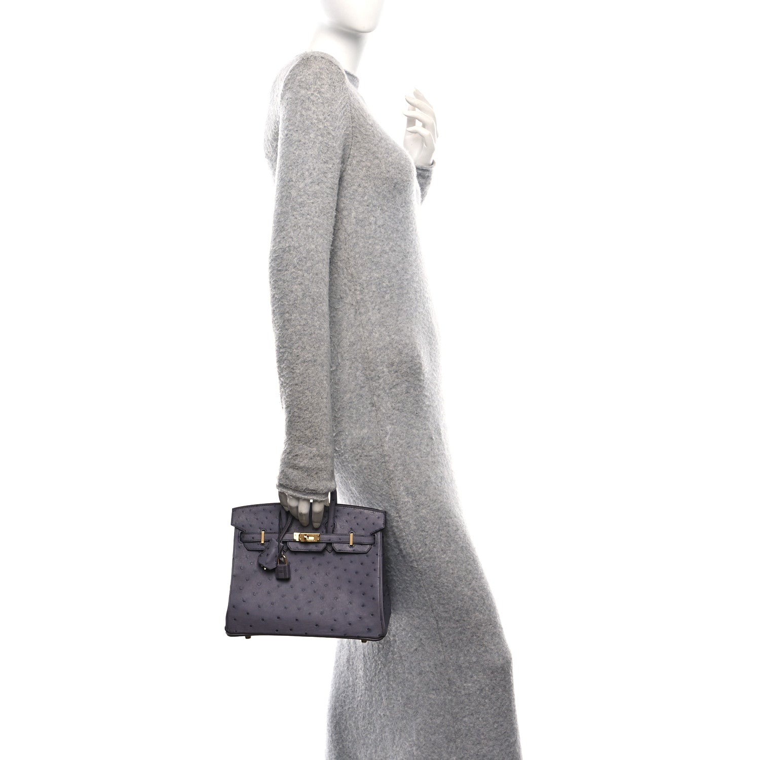 Hermes Ostrich Birkin Gris Agate Handbag Travel Bag
