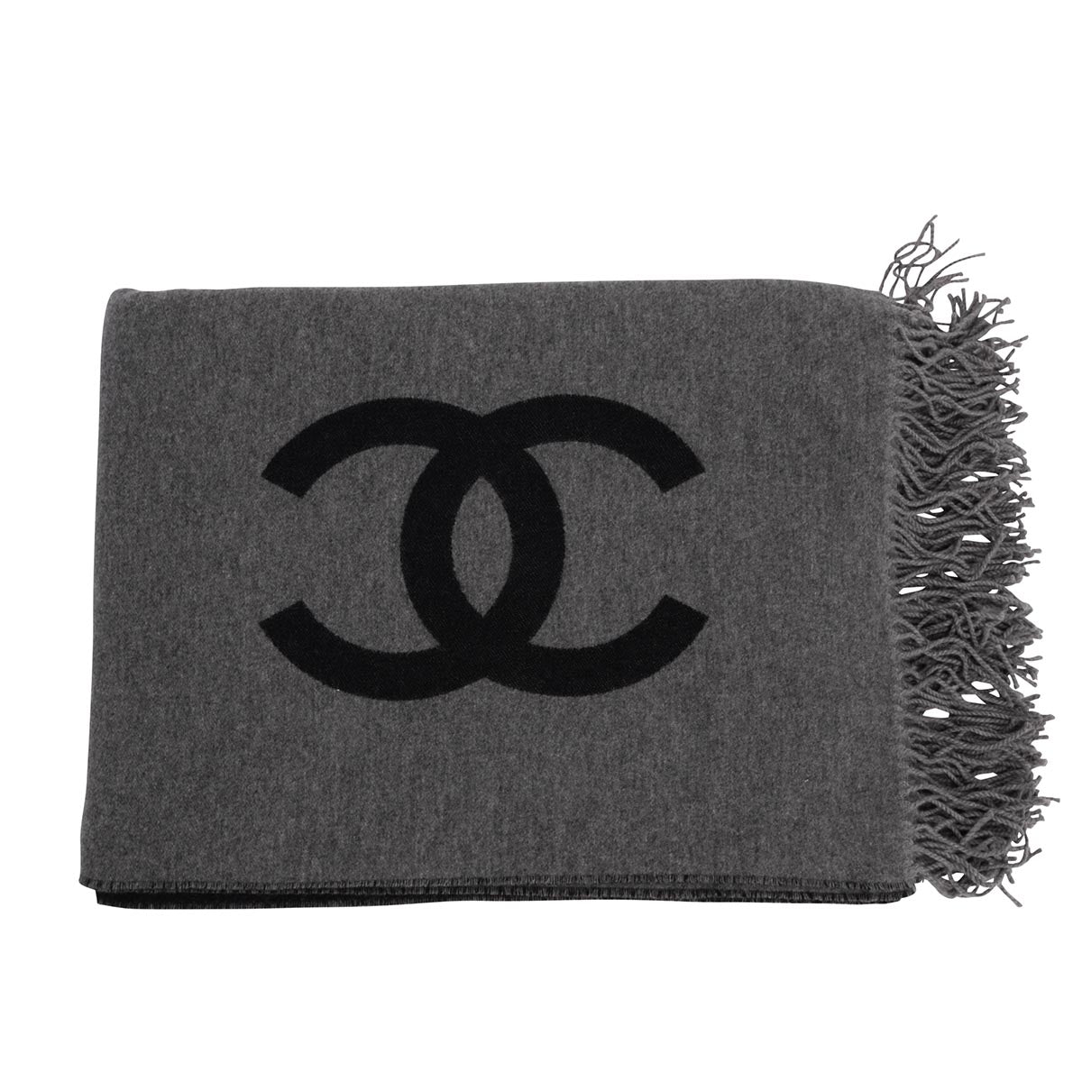 Chanel Black & Charcoal Wool Cashmere Cc Throw Bag