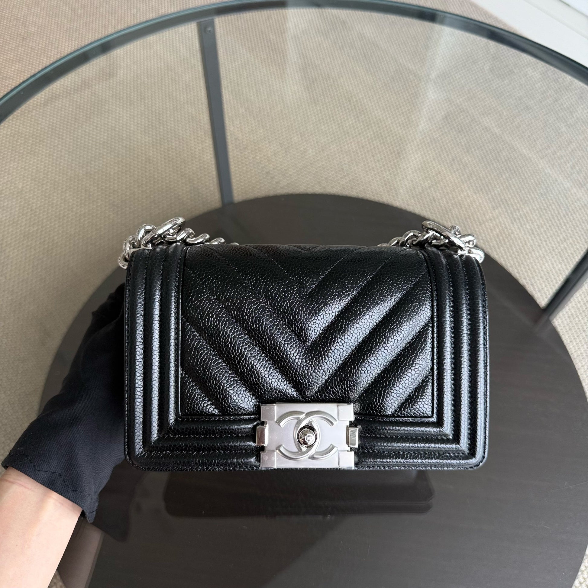 Chanel Boy Small - Caviar 20CM Chevron Black Silver Hardware Series 26