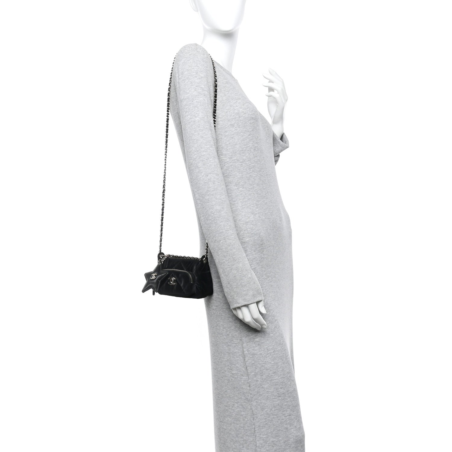 Chanel Velvet Effect Nylon Shiny Crumpled Calfskin Mini Quilted 25 Clutch With Chain Black