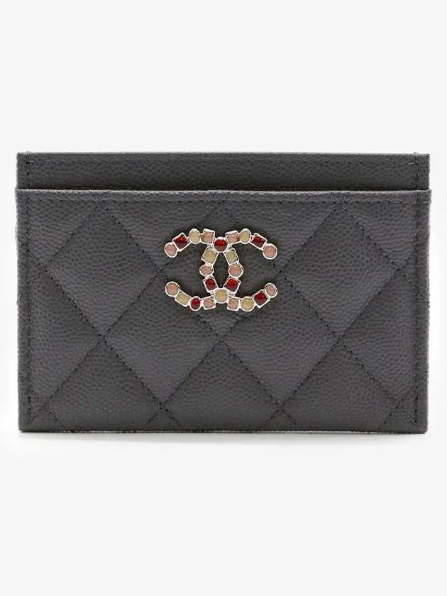 Gemstone CC Logo Caviar Leather Card Wallet Black Chanel