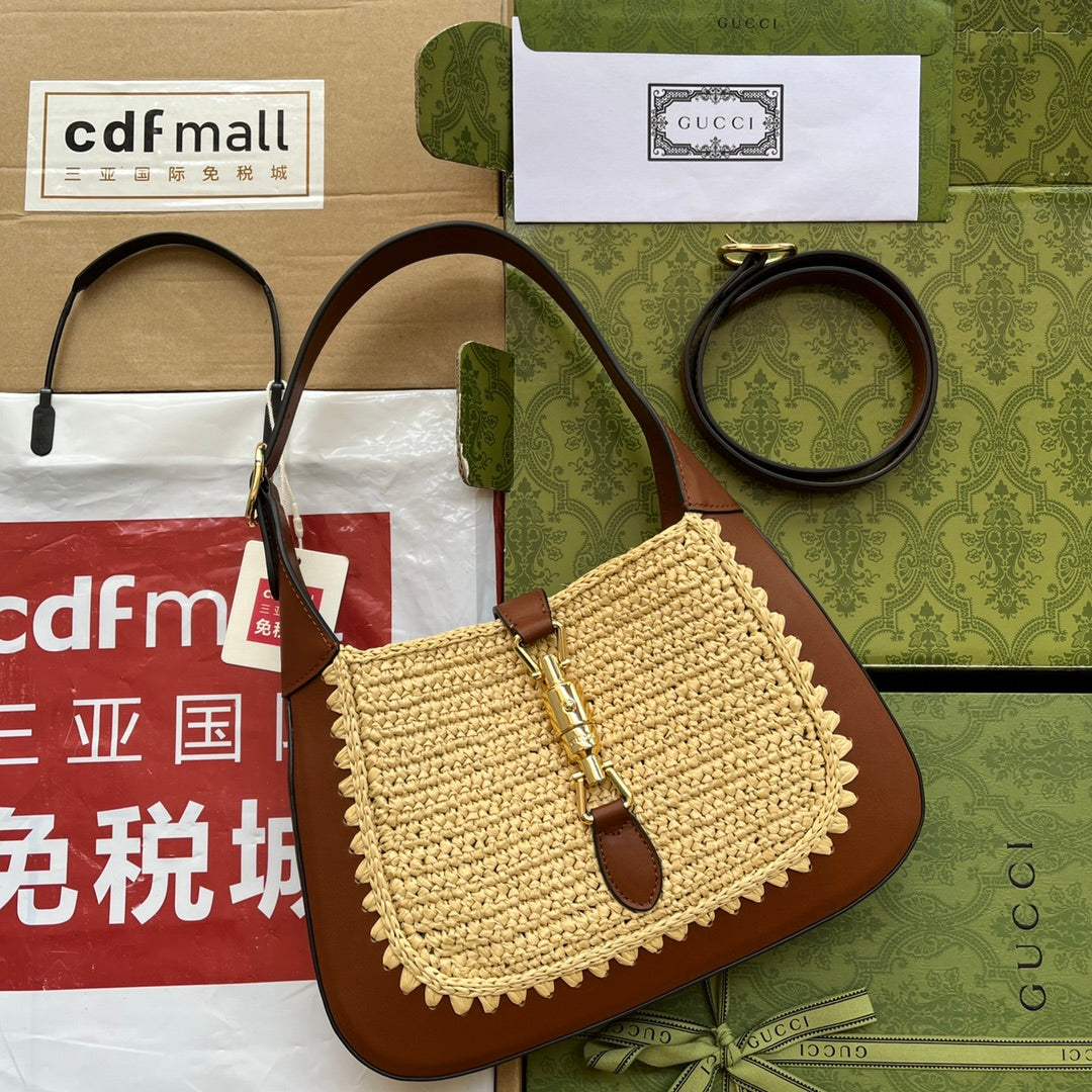 gg Jackie , ’s 10.8in Brown Beige Small Handbag