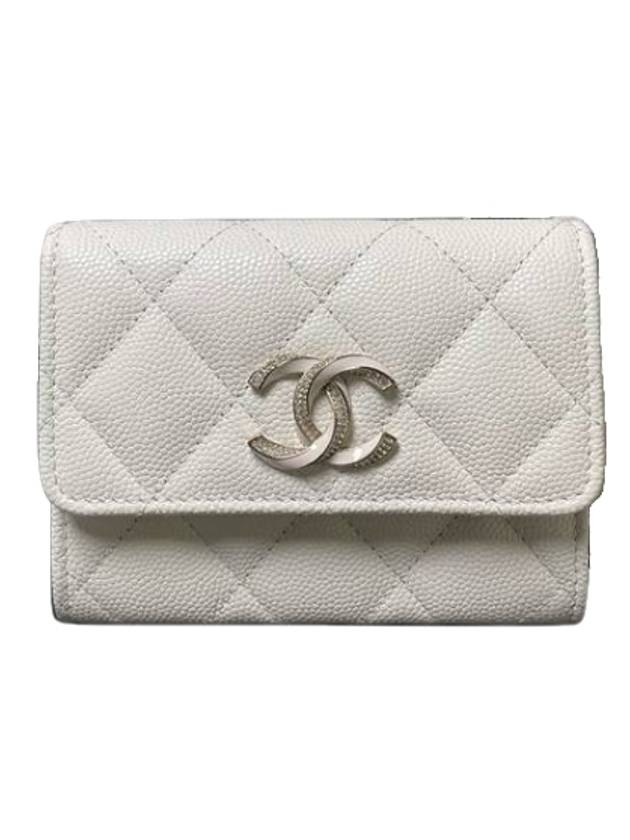 CC Logo Flap Caviar Card Wallet White Chanel
