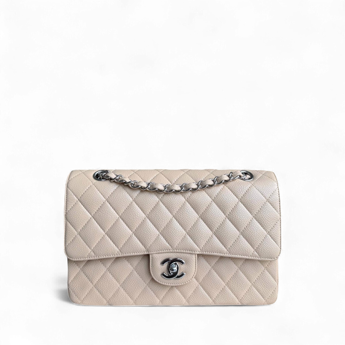 Chanel Classic Flap Medium - Caviar 25CM Quilted Grained Calfskin Beige Silver Hardware Series 13