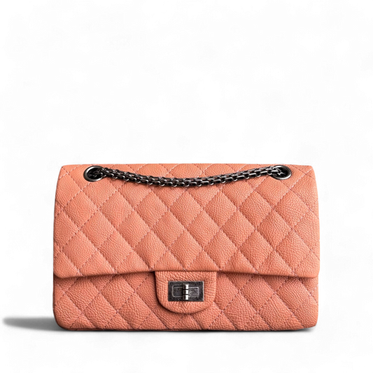 Chanel 2.55 Reissue 225 - 24CM Caviar Quilted Caramel Blush Ruthenium Silver Hardware Series 22