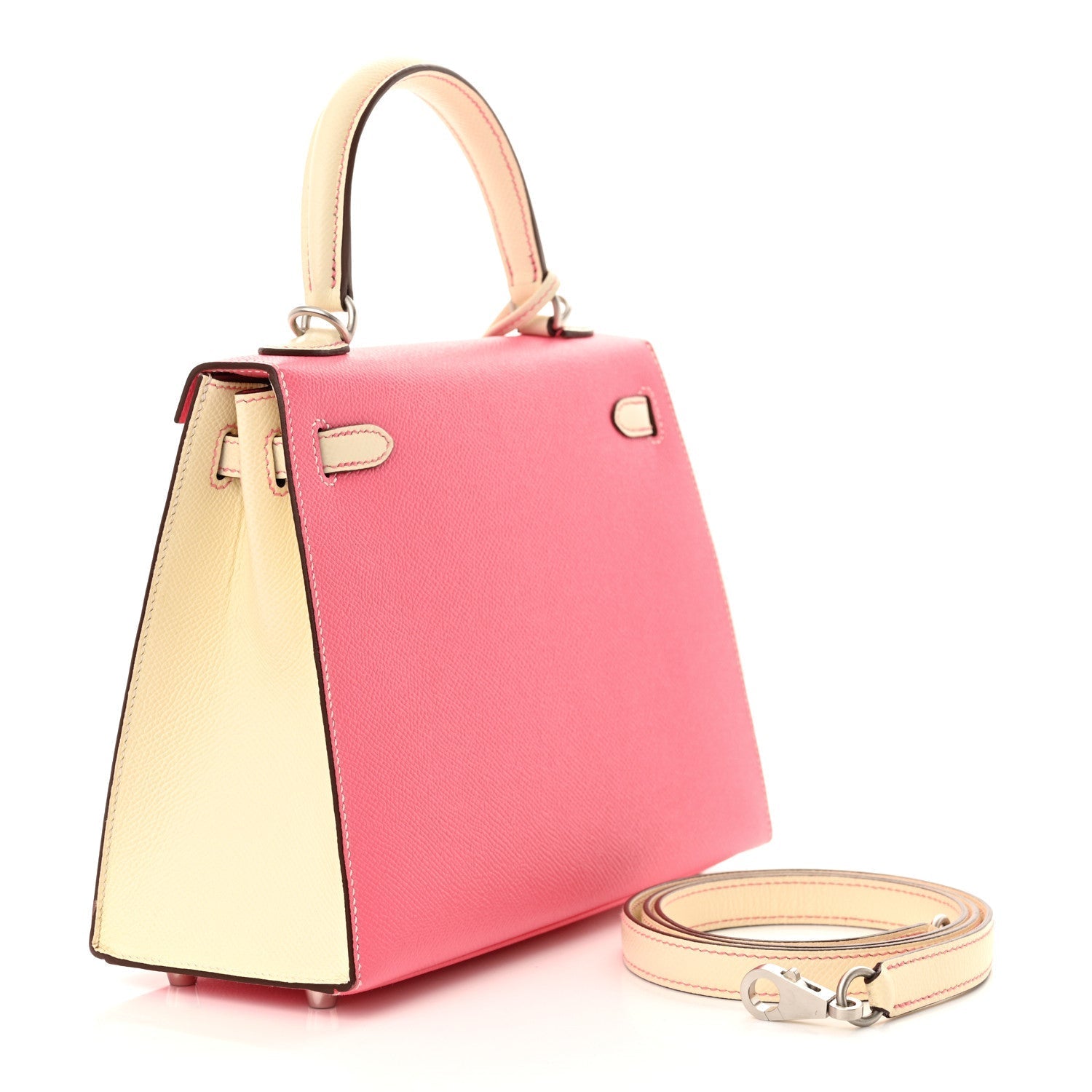 Hermes Epsom Bi Color Horseshoe Kelly Sellier Rose Azalee Shoes