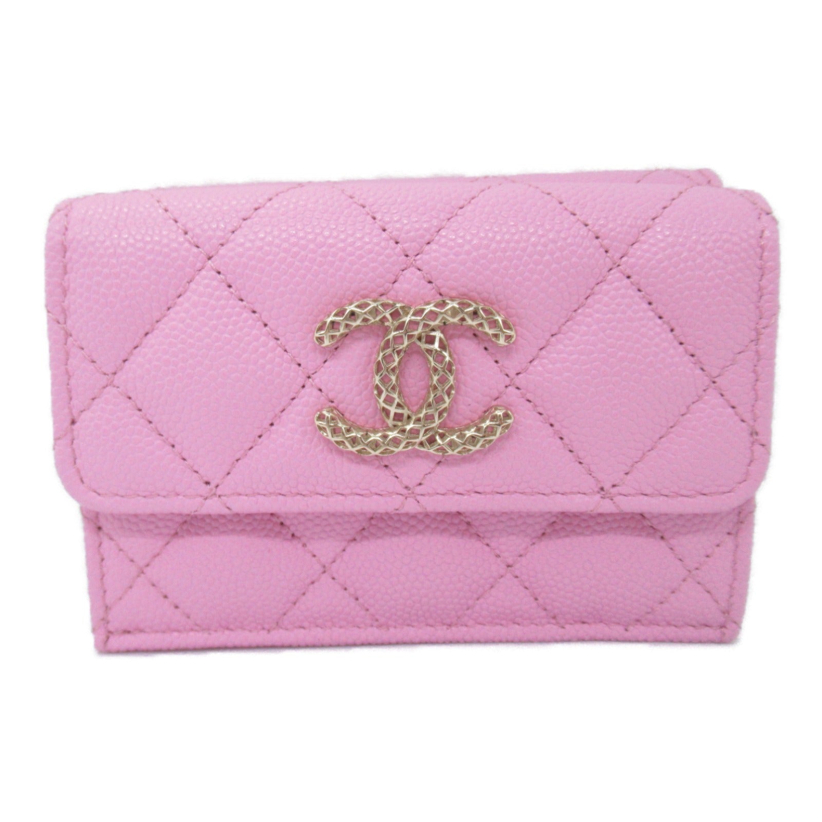 Chanel Three Fold Wallet Three Folded Wallet Caviar S (Green )  Black