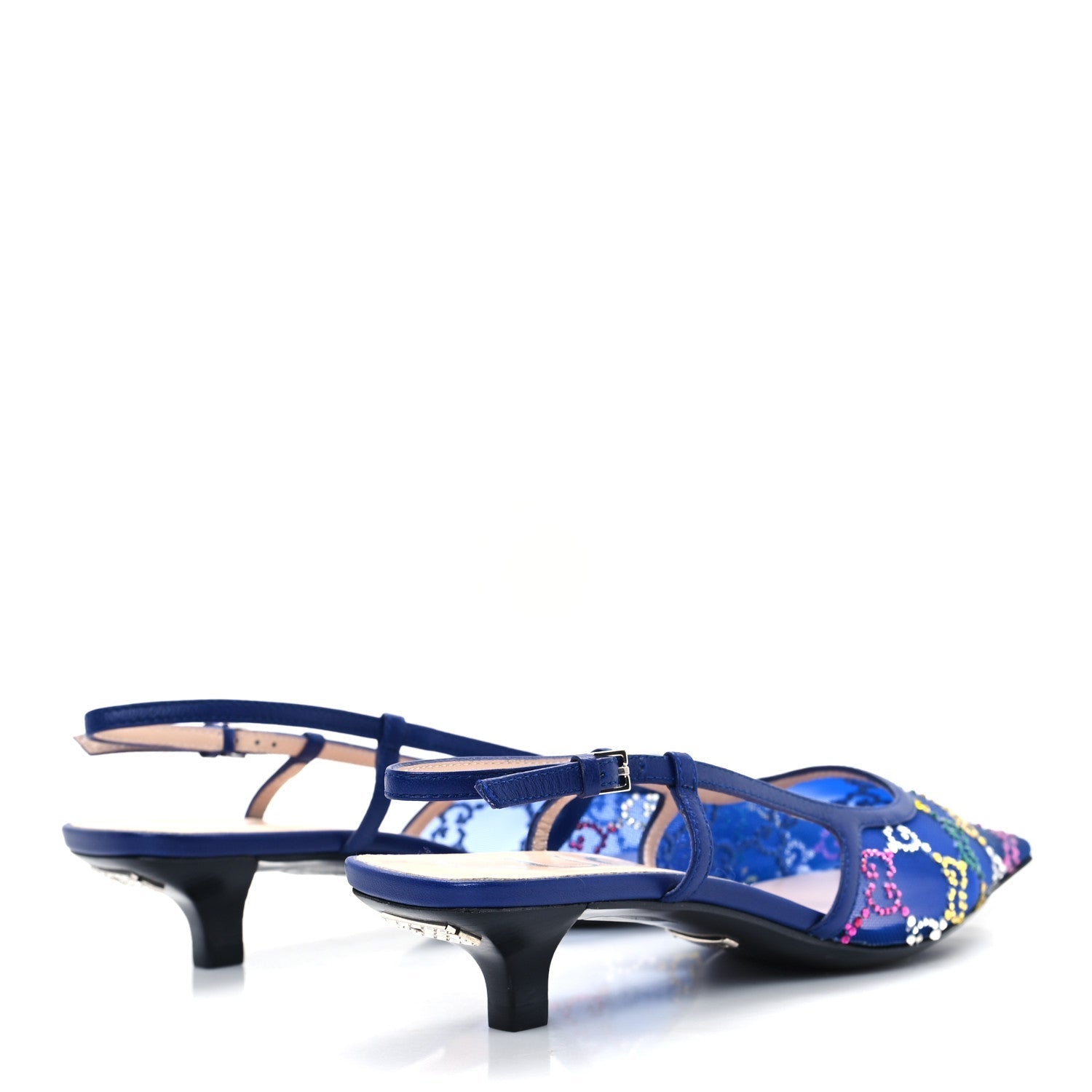 Gucci Tela Retino Nappa Charlotte Crystal GG Monogram Square G 35mm Slingback Pumps 35.5 Splash Net Blue Witch