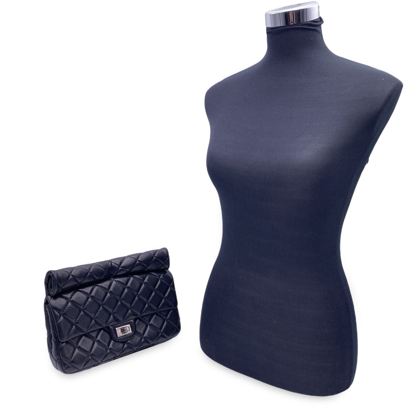 Chanel Black Quilted Leather Reissue Roll . Clutch Bag