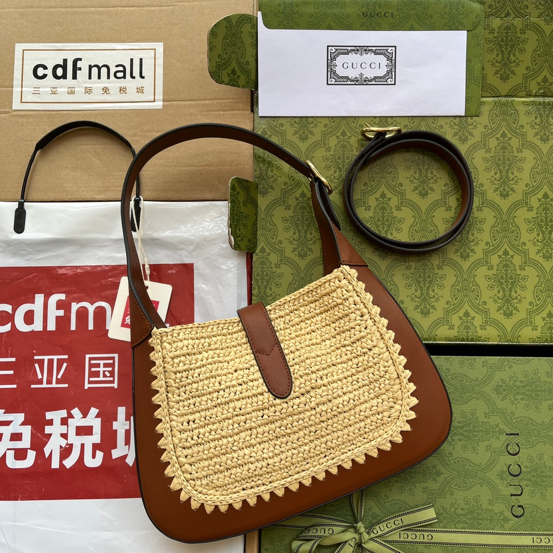 gg Jackie , ’s 10.8in Brown Beige Small Handbag