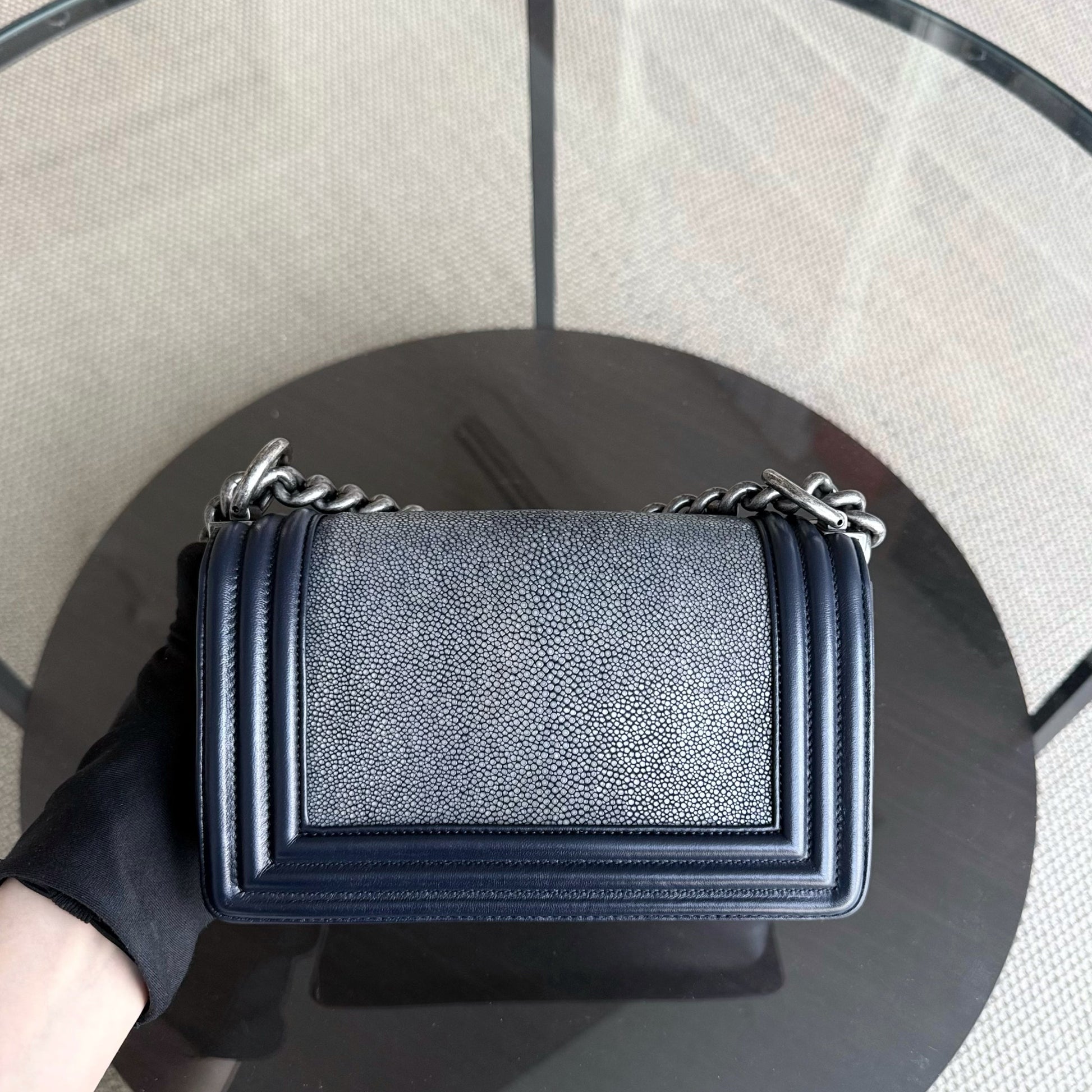 Chanel Boy Small - Small Galuchat Stingray Blue Ruthenium Silver Hardware Series 20