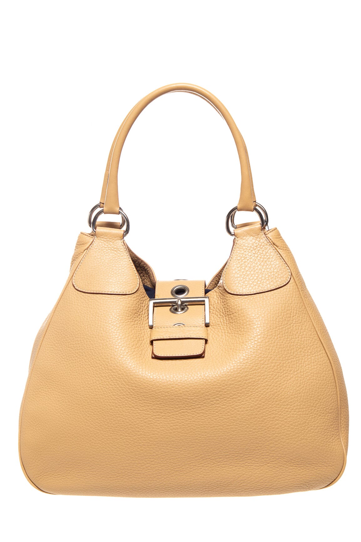 Prada Handbag Buckle Strap Shoulder Bag Leather Tan