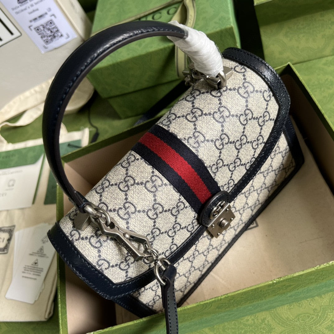 gg Ophidia Top Handle gg Canvas Beige Blue Small Handbag