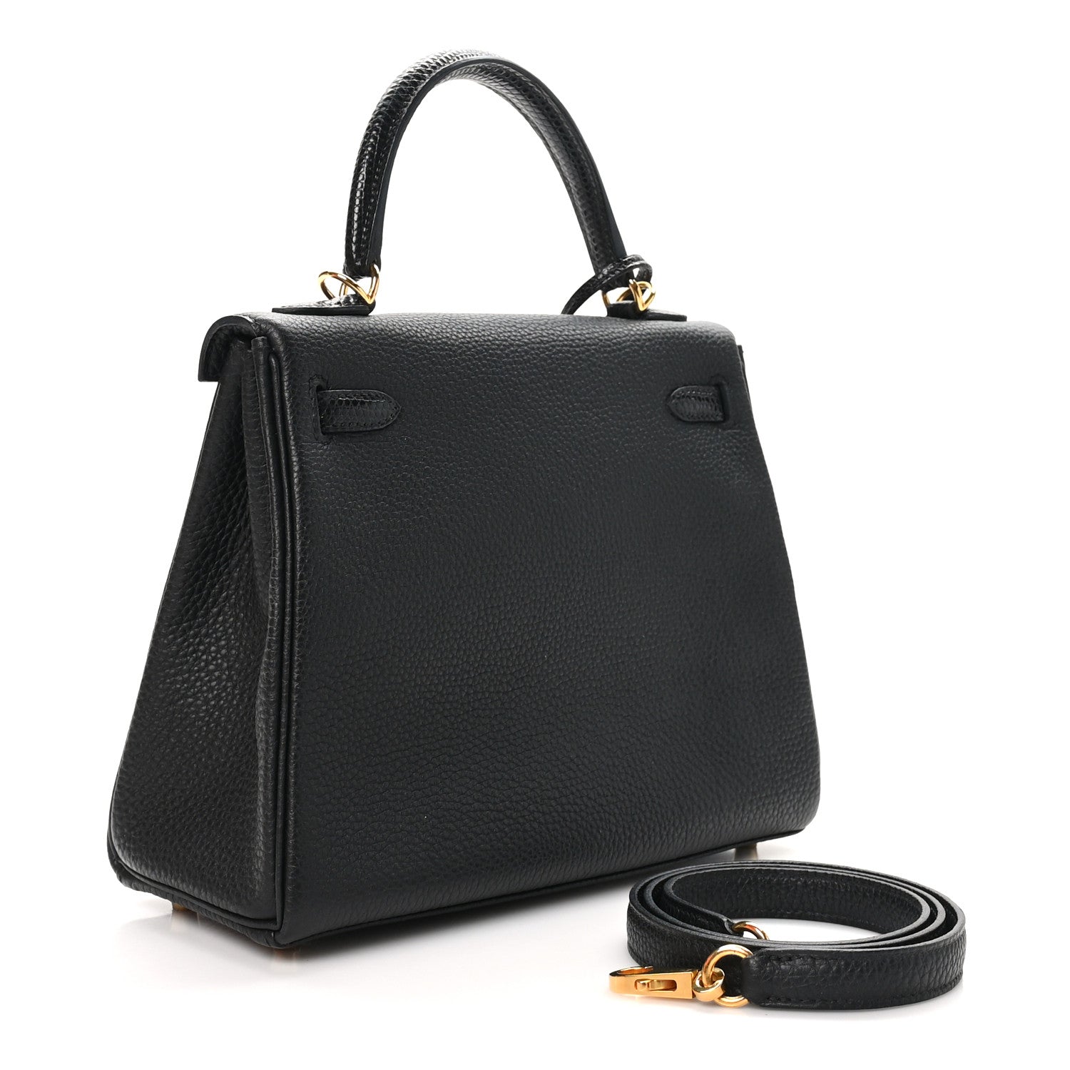 Hermes Togo Lizard Kelly Retourne Touch Handbag Black Travel Bag