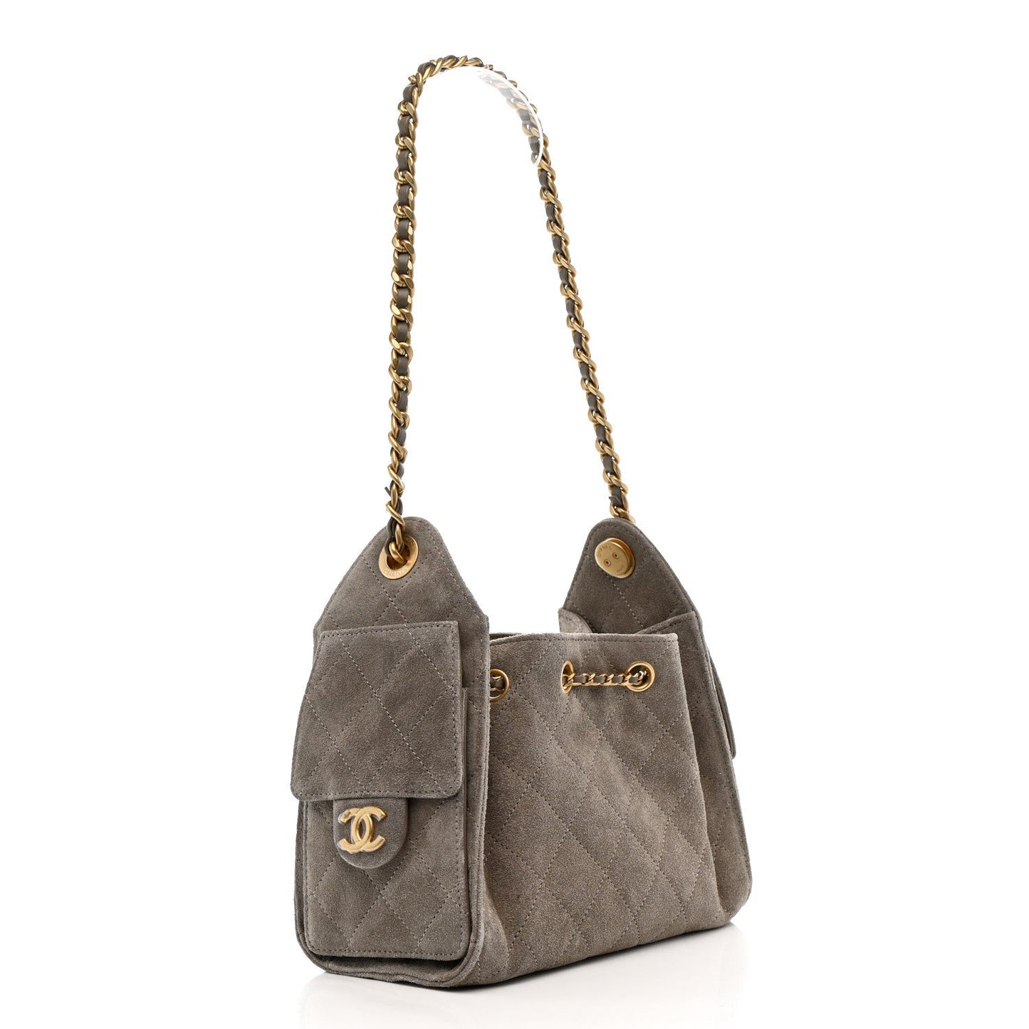 Suede Quilted Mini Chanel 25 Handbag Dark Grey 2