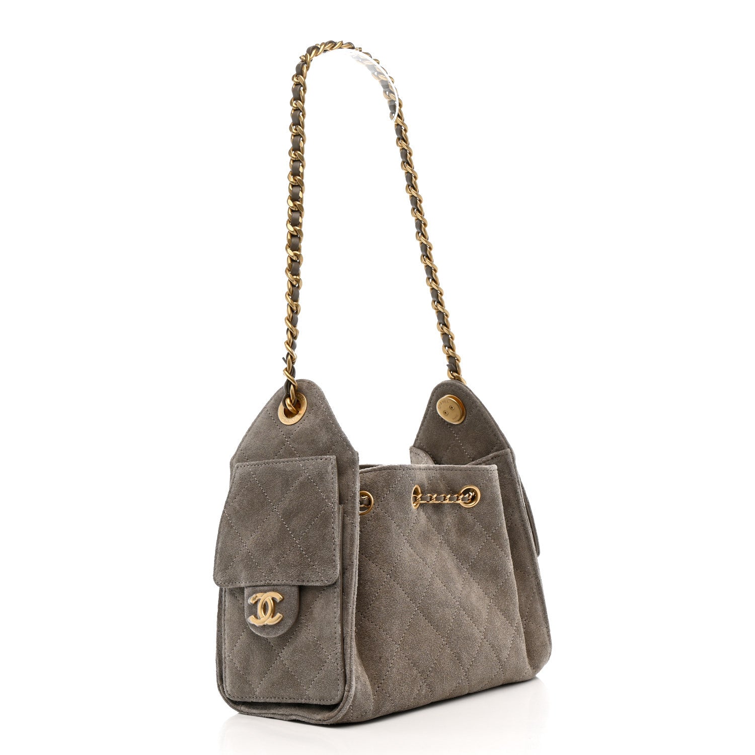 Chanel Suede Quilted Mini 25 Handbag Dark Grey