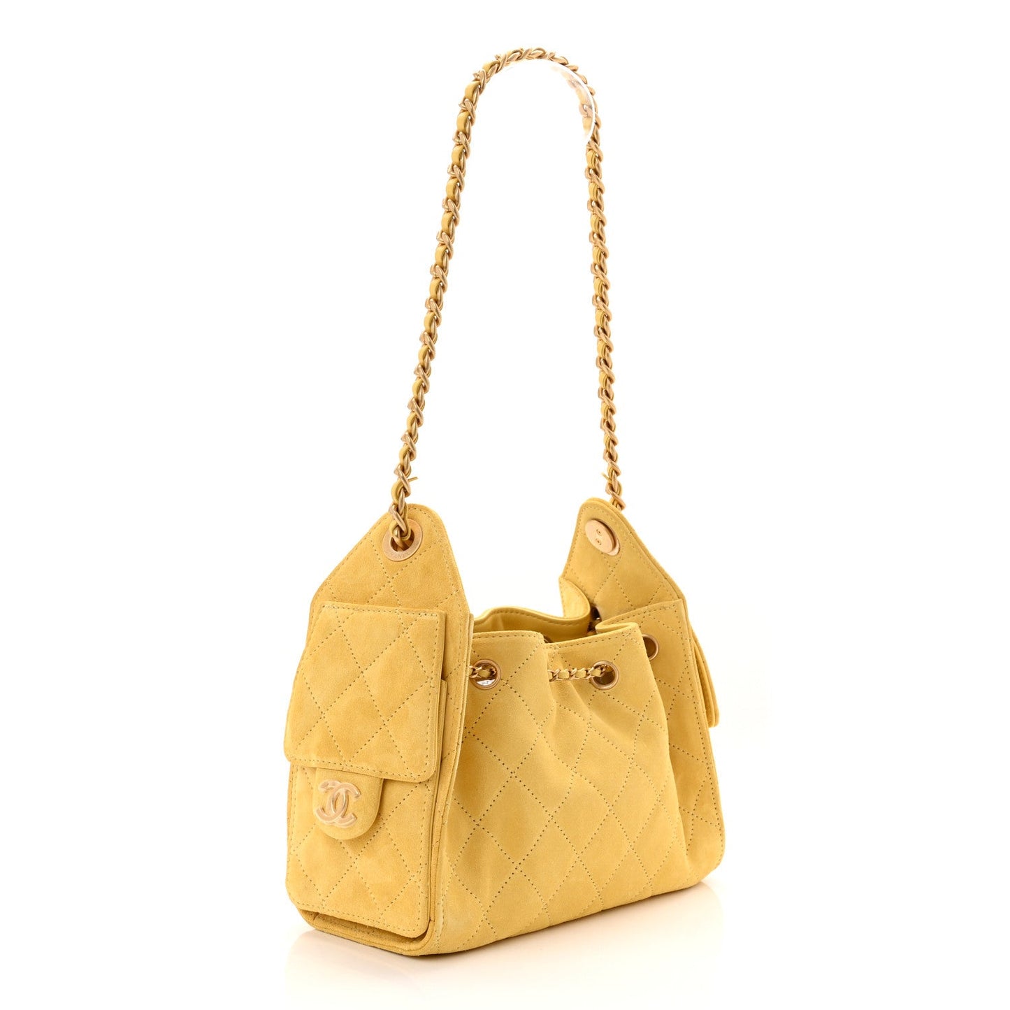 Chanel Suede Quilted Mini 25 Handbag Yellow