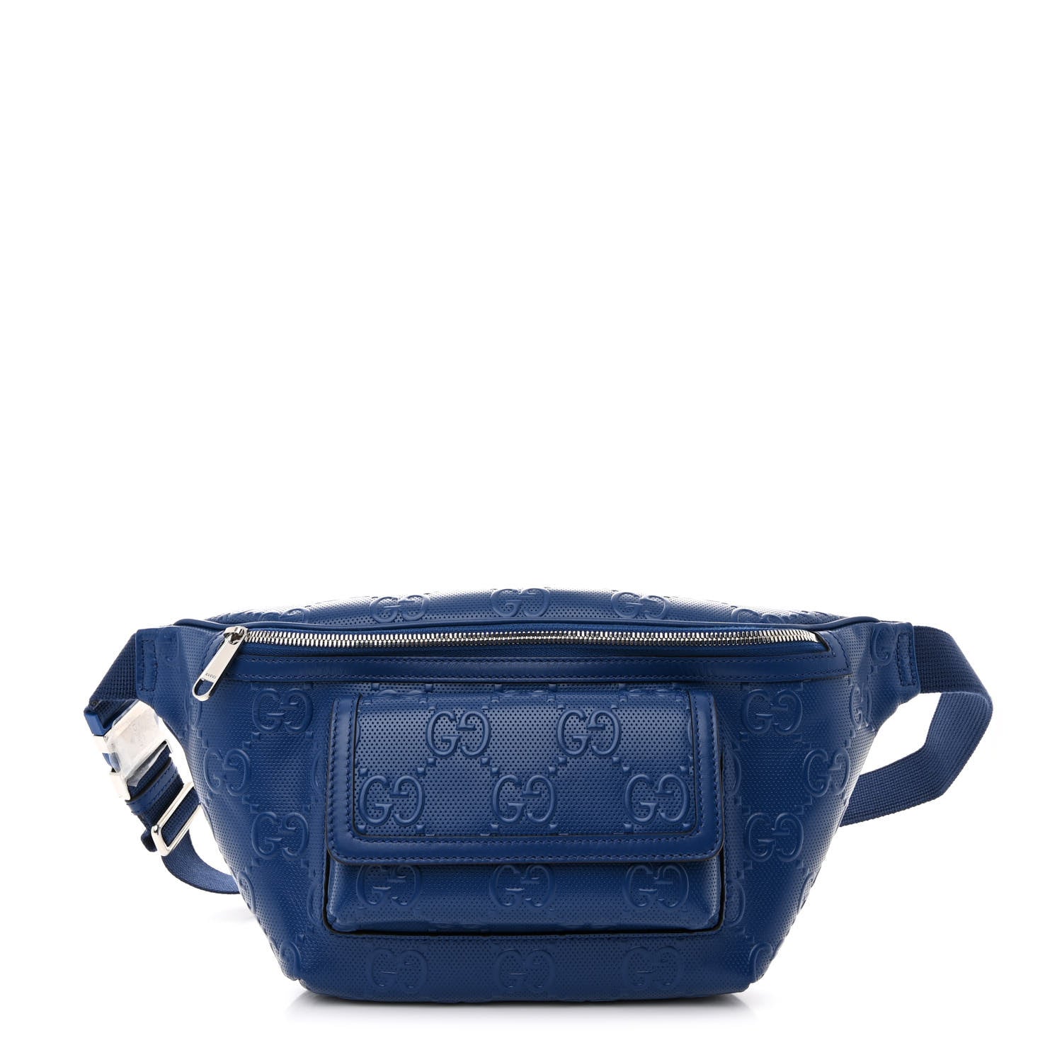 Gucci Calfskin GG Tennis Embossed Pocket Belt Bag Metal Blue