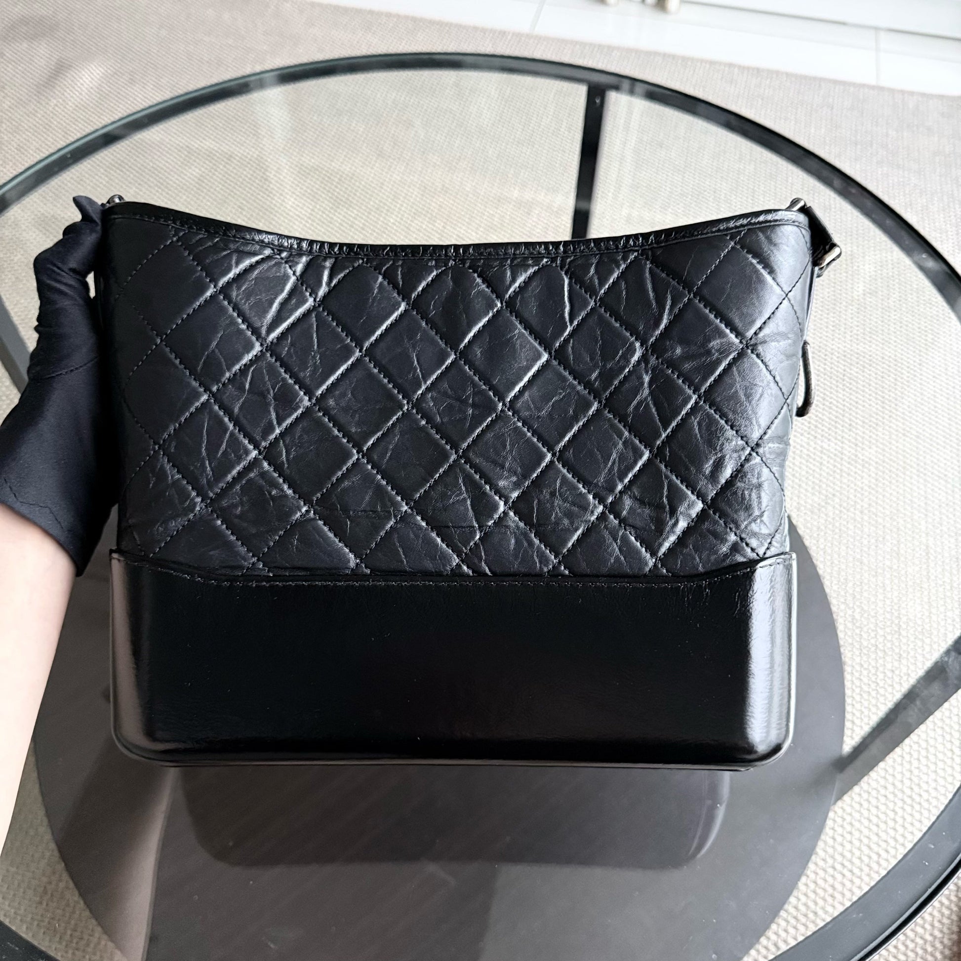 Chanel Gabrielle Medium - Quilted Aged Calfskin Black Two-tone Gold Hardware Series 25