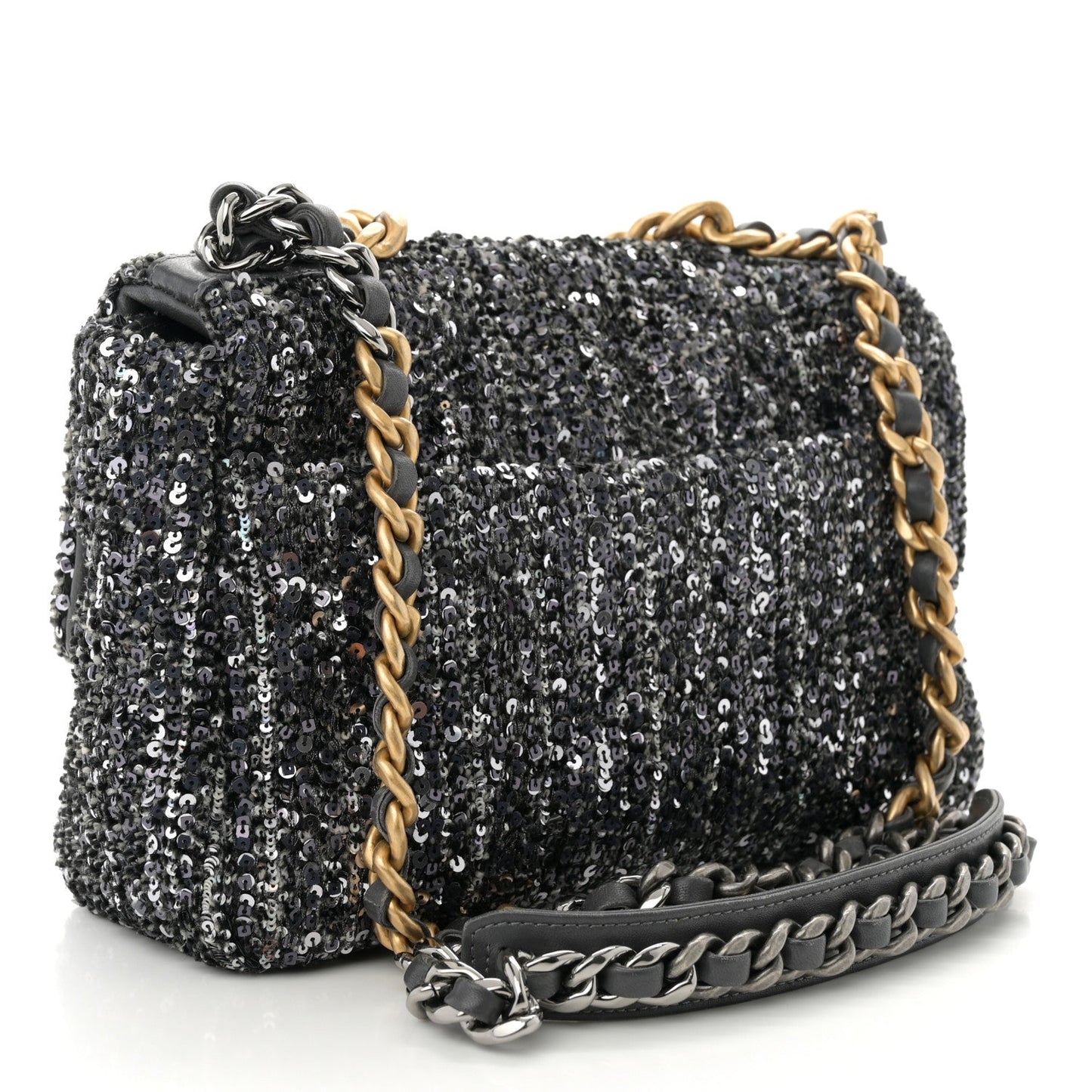 Chanel Tweed Sequin Quilted Medium 19 Flap Black Multicolor Bag