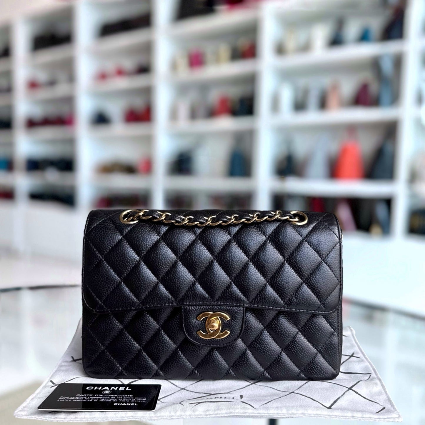 Chanel Classic Flap Small - Caviar 23CM Quilted Grained Calfskin Black Gold Hardware Series 27