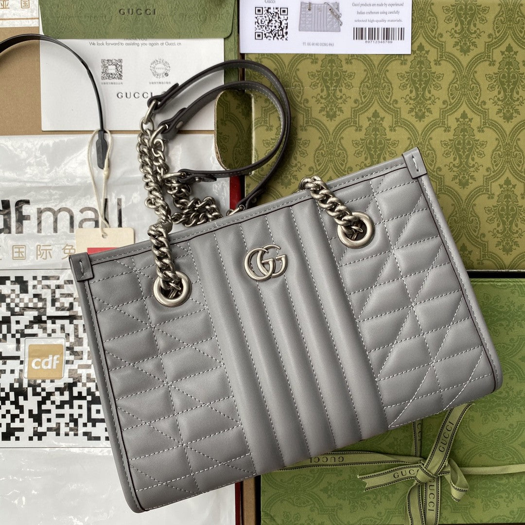 gg Marmont Dark MatelassÃ© 10in Grey Small Tote Bag