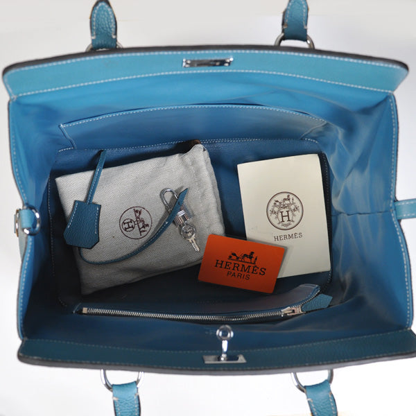 Hermes Luxury Toolbox Ladies Way Handbag Blue Travel Bag