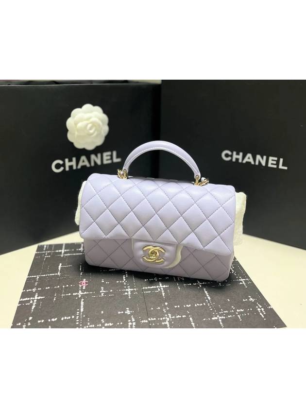 Top Handle Lambskin Mini Flap Cross Bag Light Purple Chanel