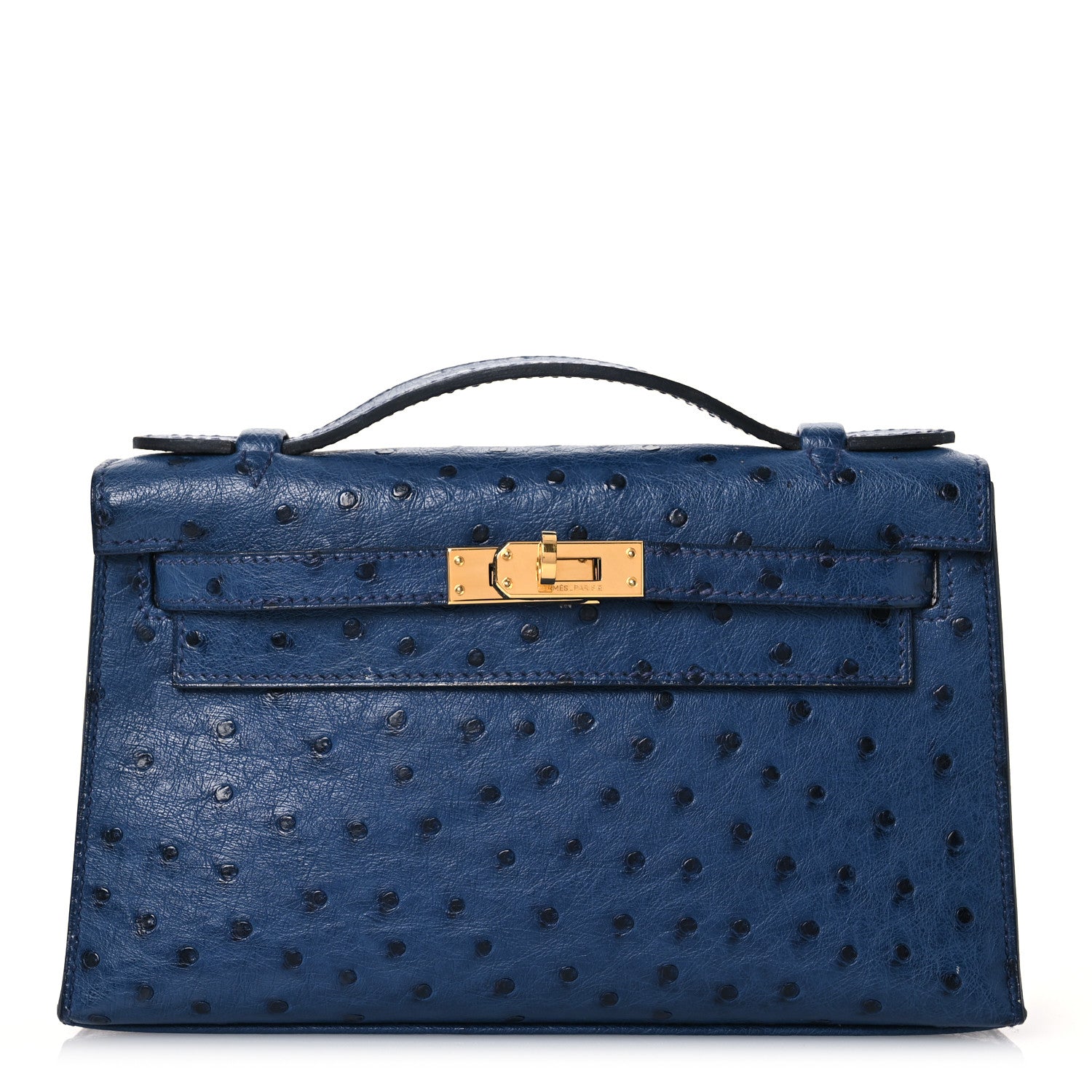 Hermes Ostrich Kelly Pochette Clutch Bleu Roi Clutch Bag