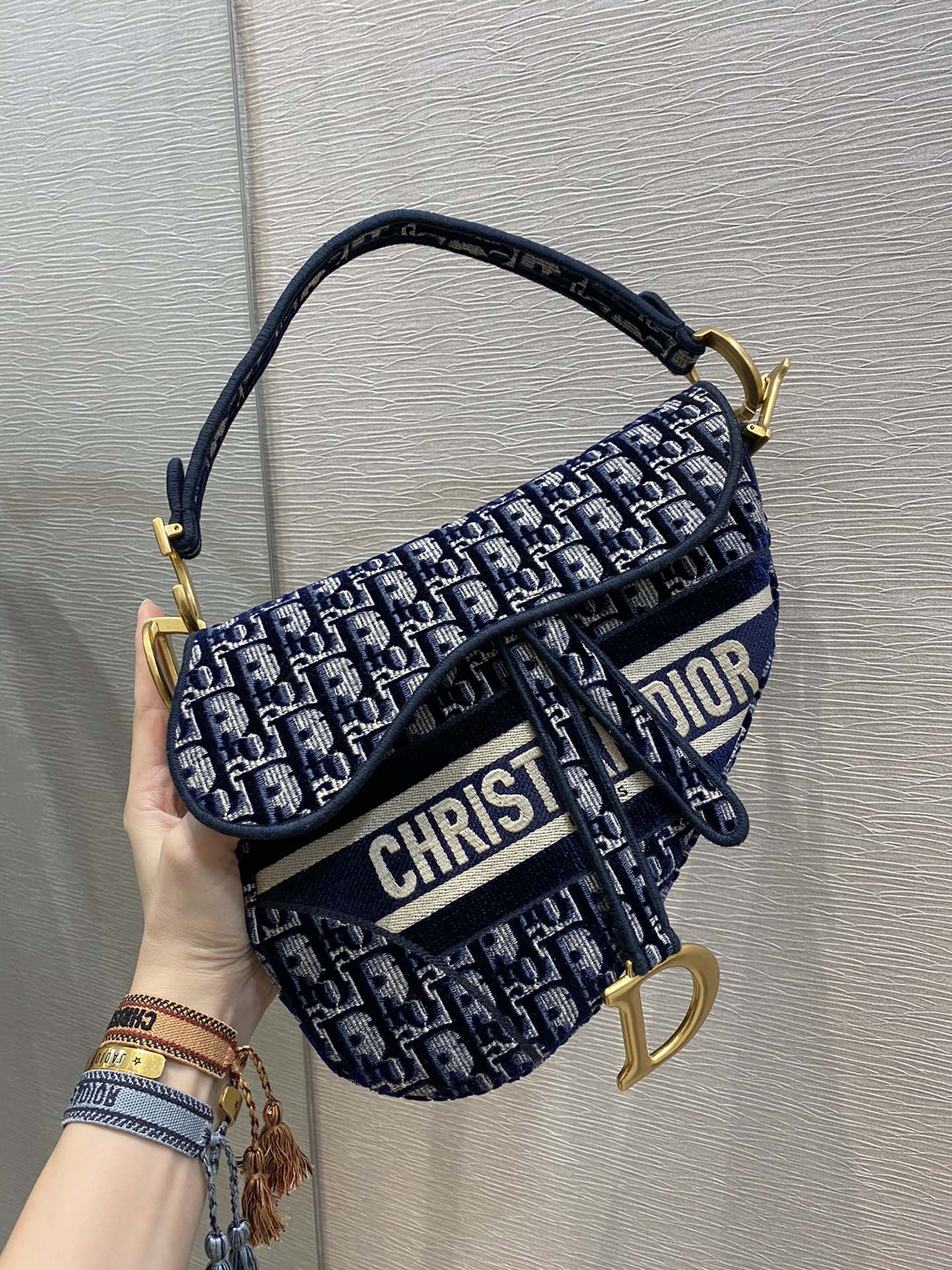 Saddle Oblique Toned Hardware Cd Canvas Blue Gold Travel Bag