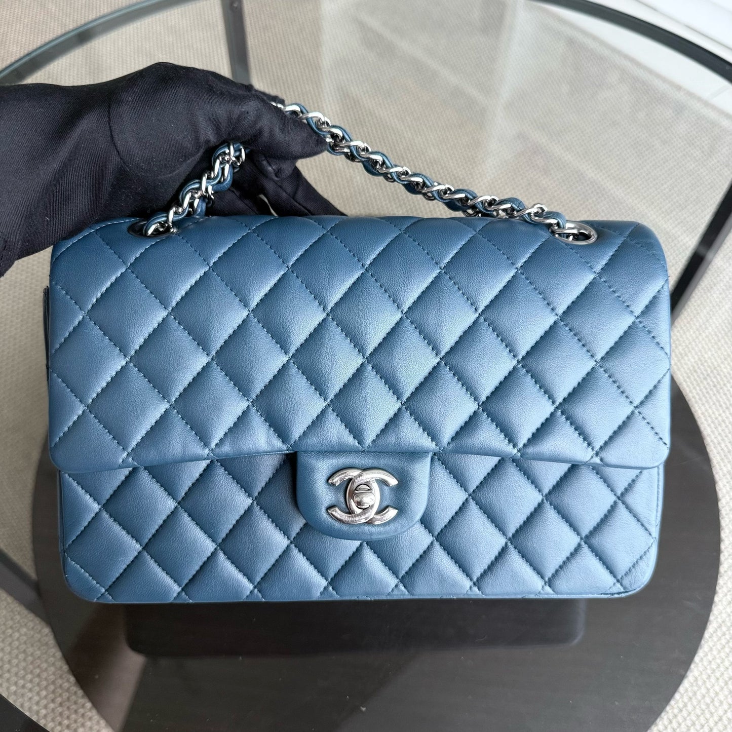 Chanel Classic Flap Medium - Caviar 25CM Quilted Blue Lambskin Silver Hardware Series 28
