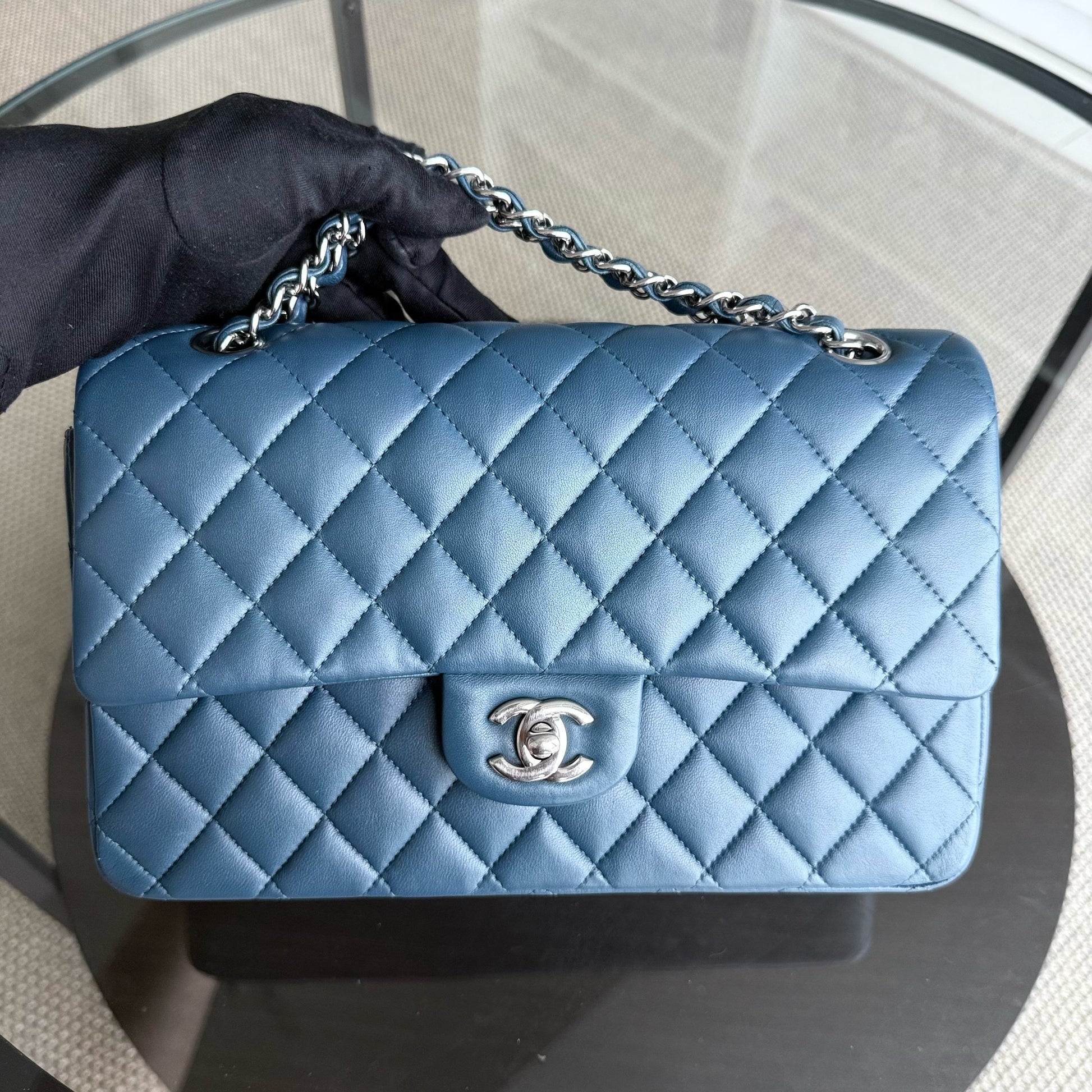 Chanel Classic Flap Medium - Caviar 25CM Quilted Blue Lambskin Silver Hardware Series 28