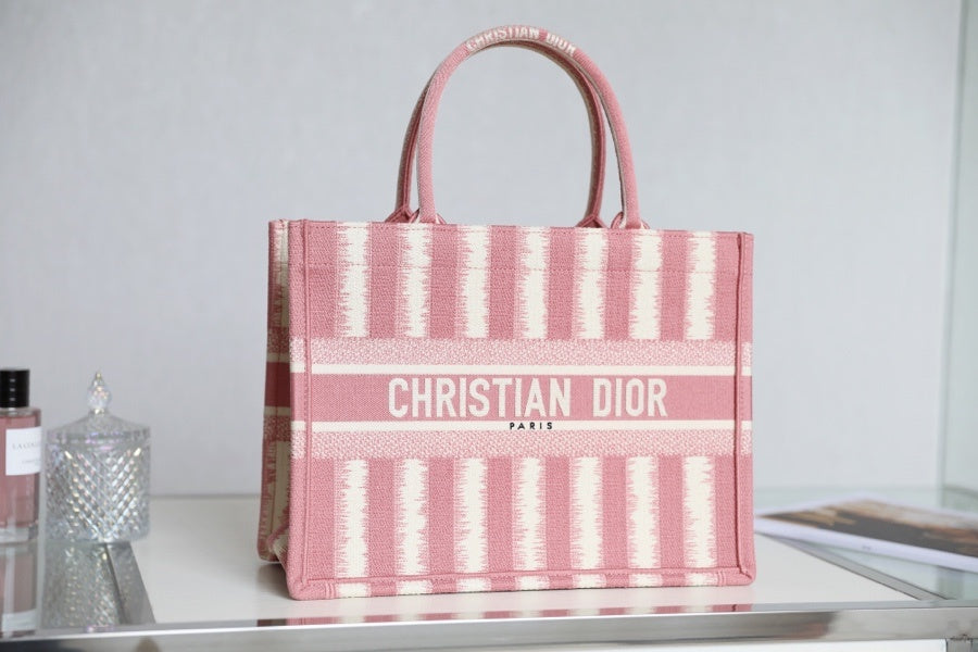 Metop Qualityum Book Stripes Embroidery Pink Book Tote Bag