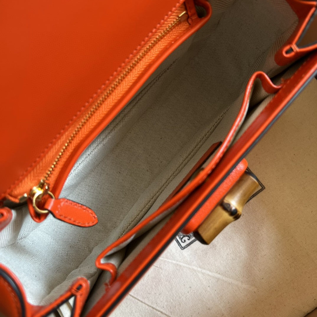 gg Bamboo 8.3in 21cm gg Orange Small Top Handle Travel Bag