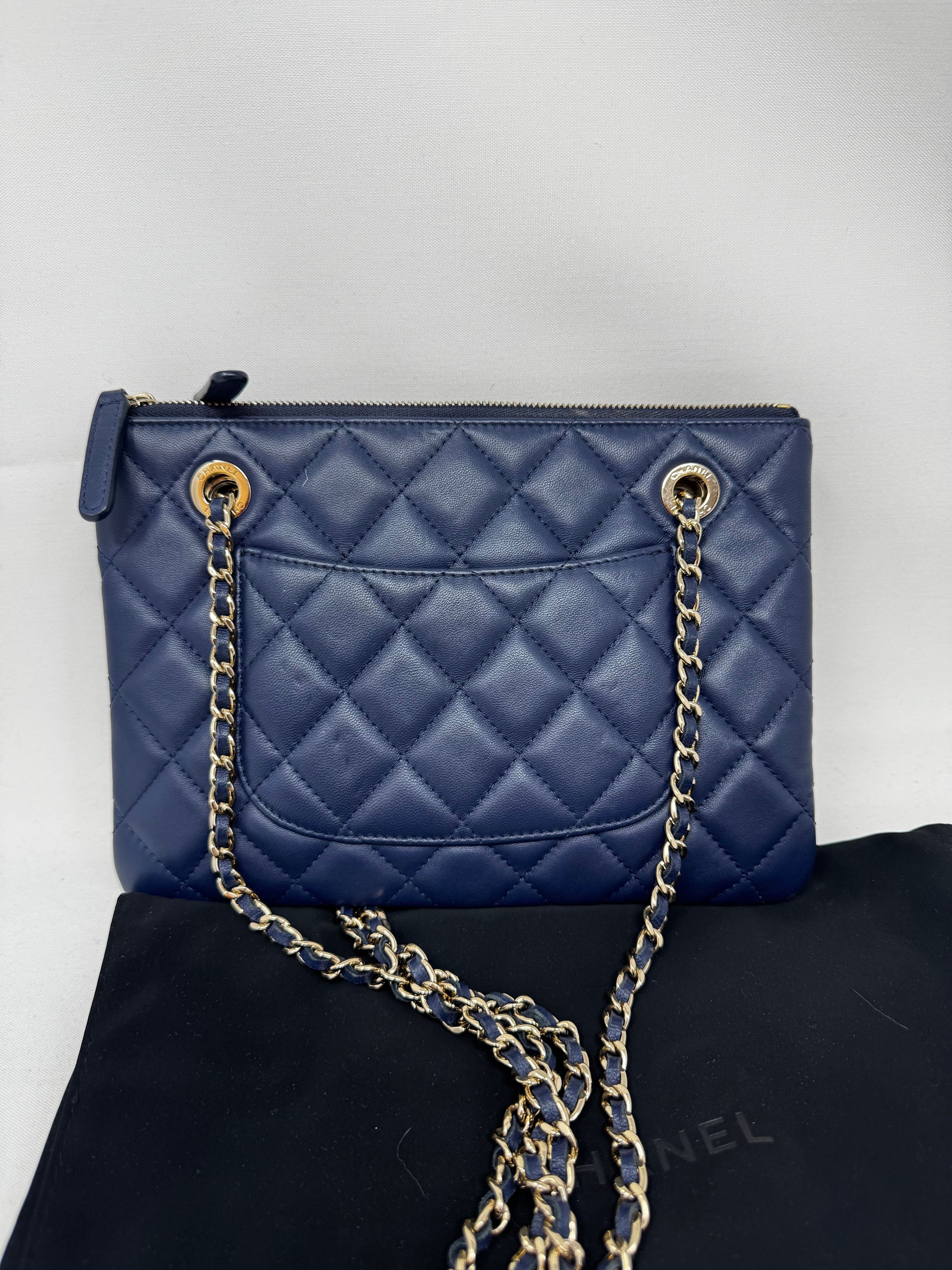 CHANEL Navy Double Pouch Chain Crossbody Bag B-