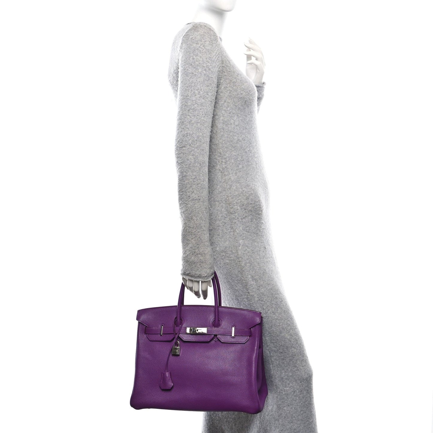 Hermes Chevre De Coromandel Birkin Violet Handbag Travel Bag