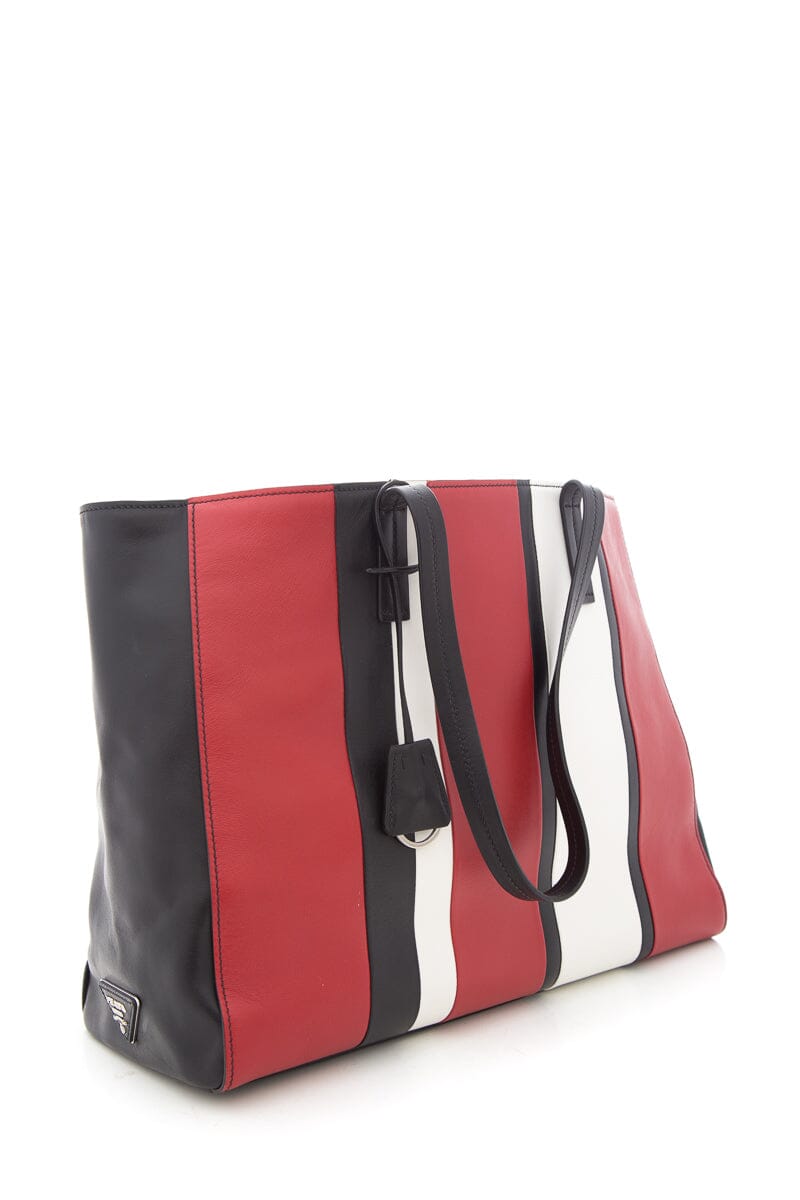 Prada Multi Striped Tote Leather Tote Bag