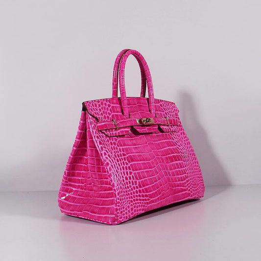 Hermes Luxury Birkin Cm Crocodile Handbag Rose Leather Gold Travel Bag