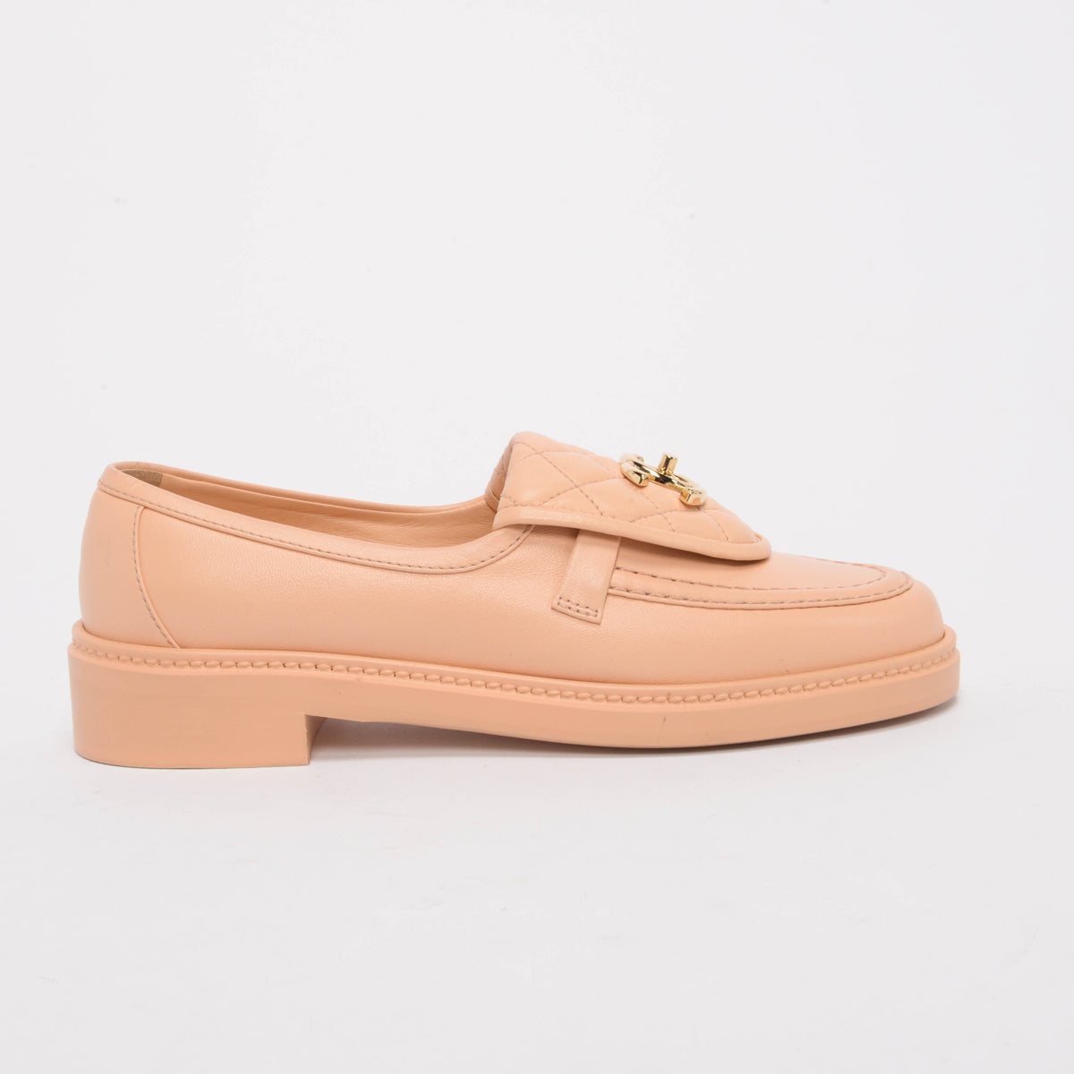 Chanel Beige Lambskin CC Turnlock Loafers 36