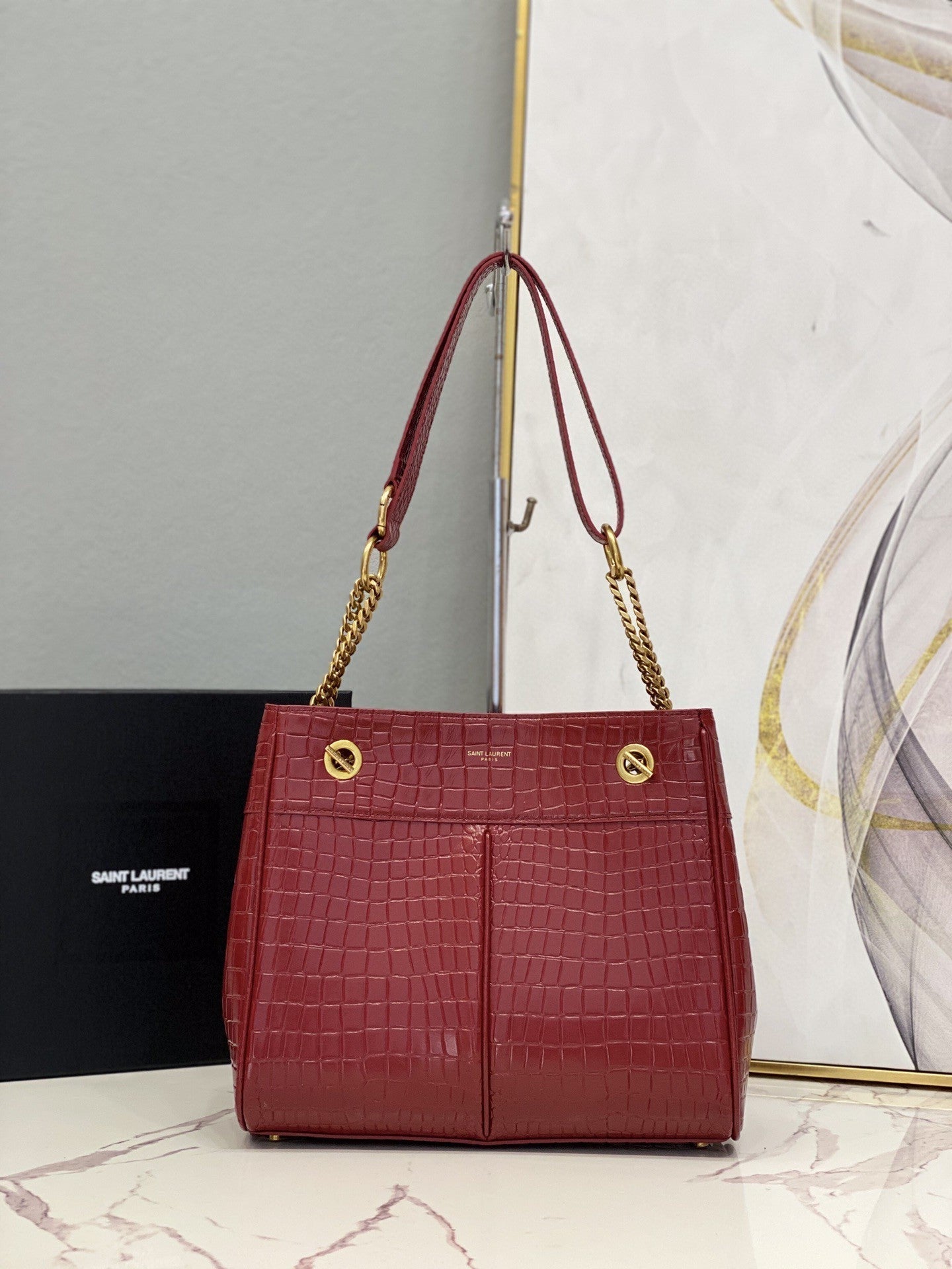 YSL Saint Laurent YSL Top Quality Claude Effect Tote Bag Red