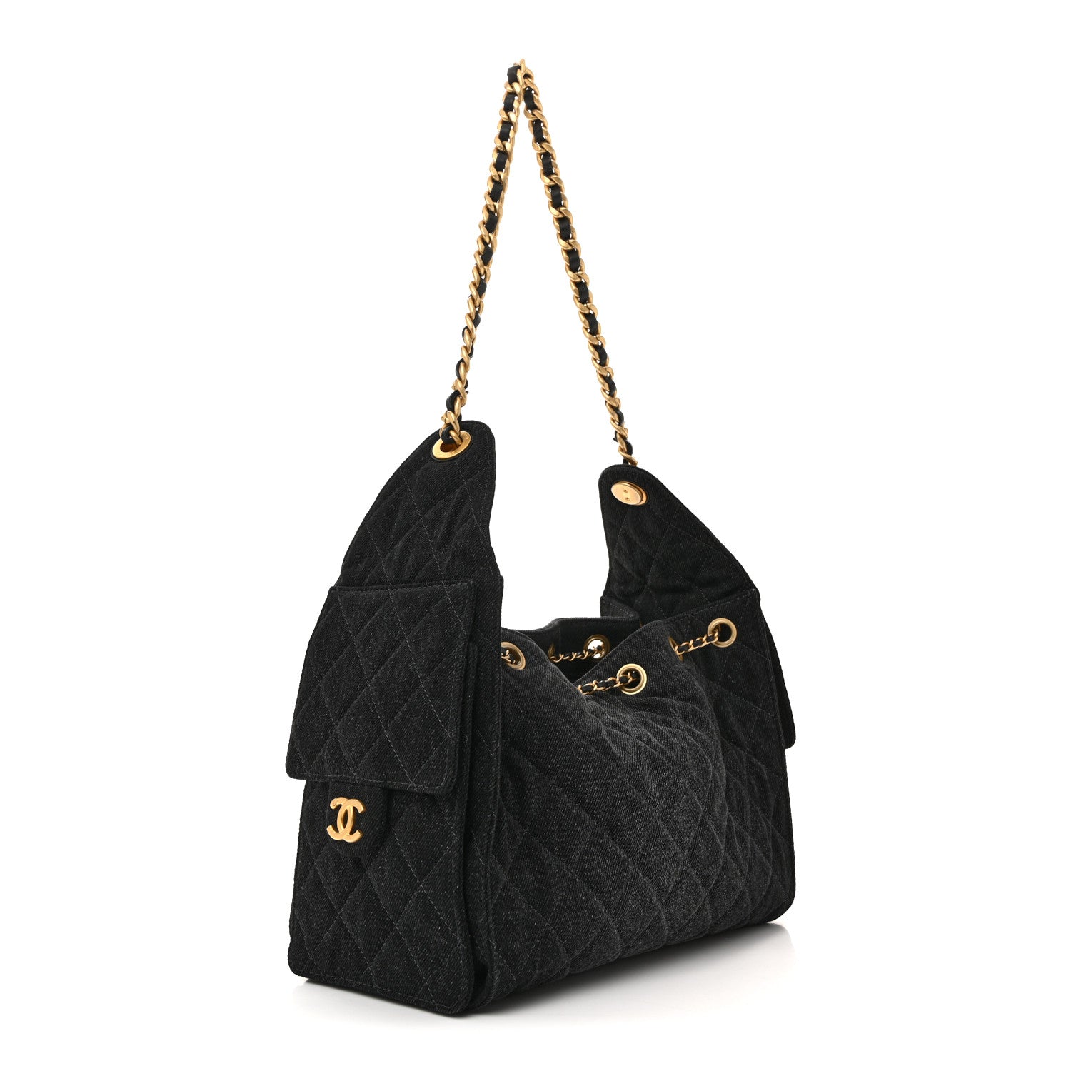 Chanel Washed Denim Quilted Small 25 Handbag Black