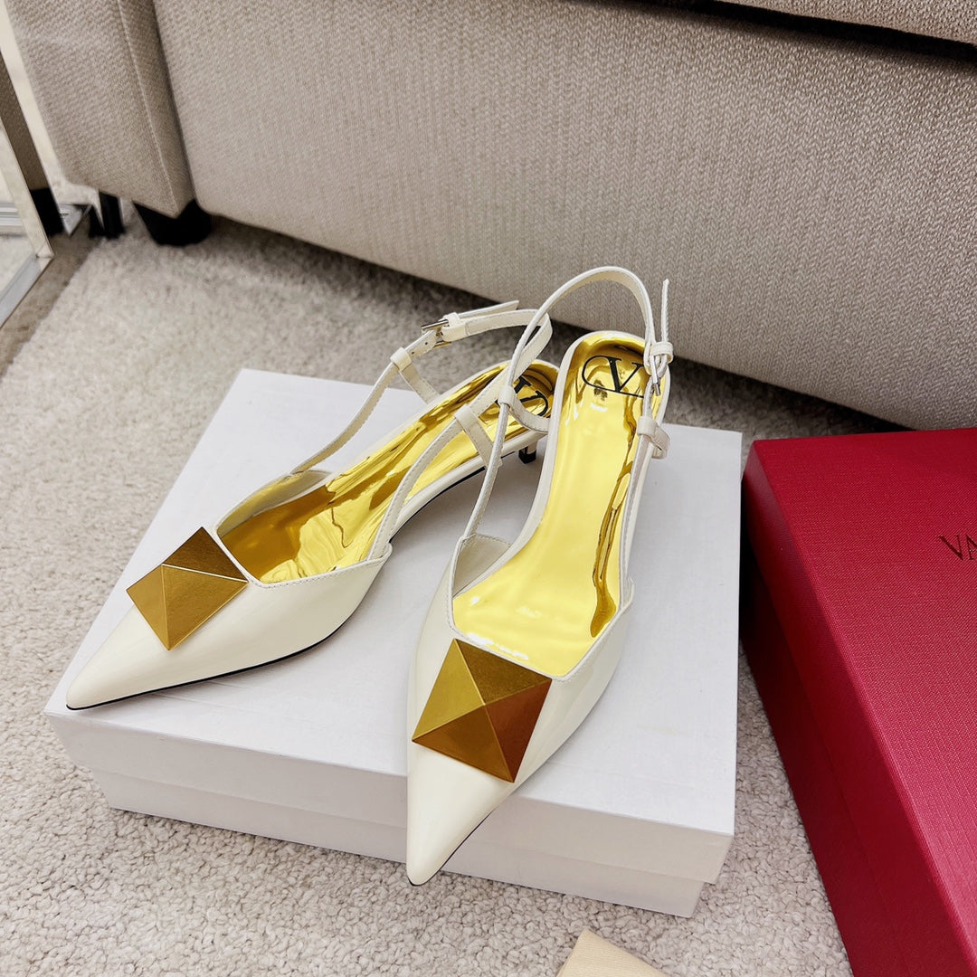 Valentino Garavani One Stud Slingback Pump Patent White Shoes