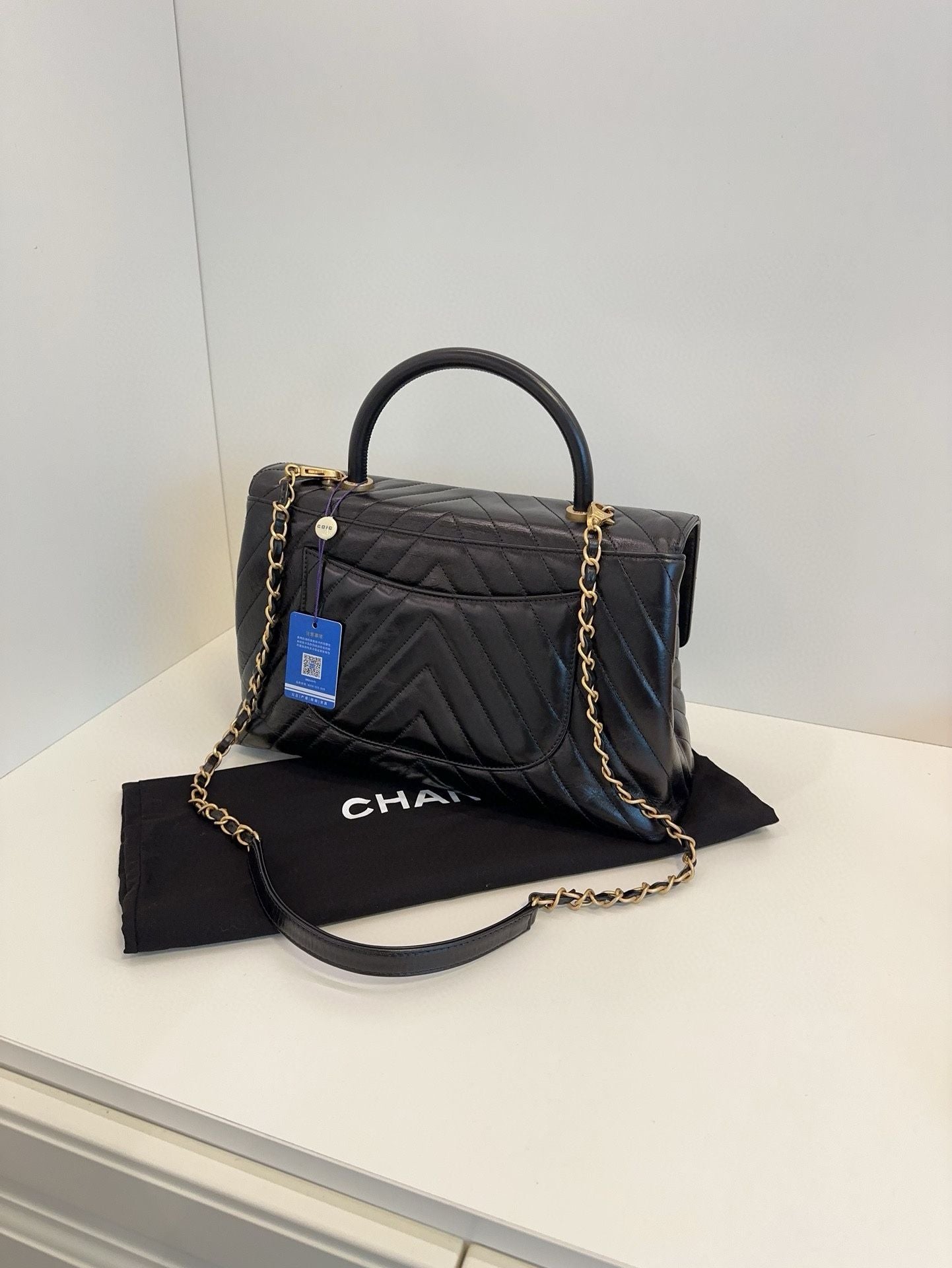 Chanel Coco handle large bag black oil wax leather