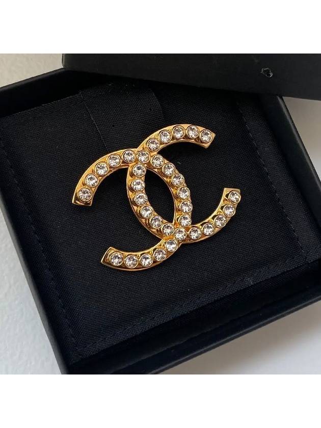 CC Logo Crystal Brooch Gold Chanel